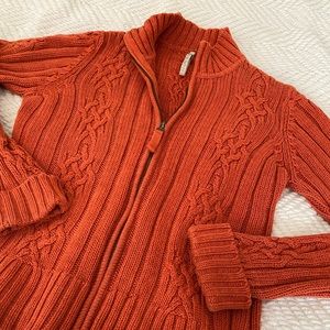Burnt Orange Zip Up Cable Knit Sweater